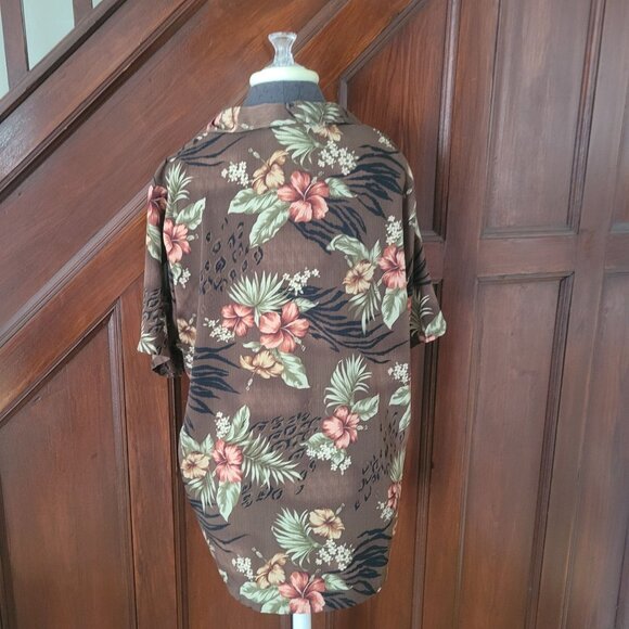 BonWorth Womens Hawaiian Floral Brown Short-Sleeve Button-Up Shirt Top Size XL - Picture 2 of 5